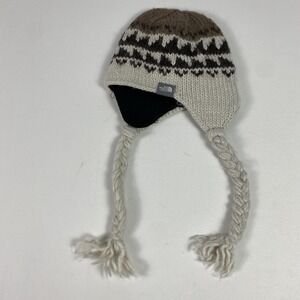 The North Face Hat Trapper White Fair Isle Fleece Lined Tassel Womens One Size